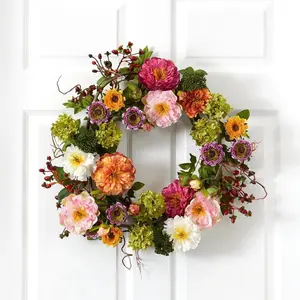 Artificial Mixed Peony Wreath for Front Door Wall Decor, Natural Inspiration Home Decoration, Easy Installation, Seasonal Accent, 1 Piece