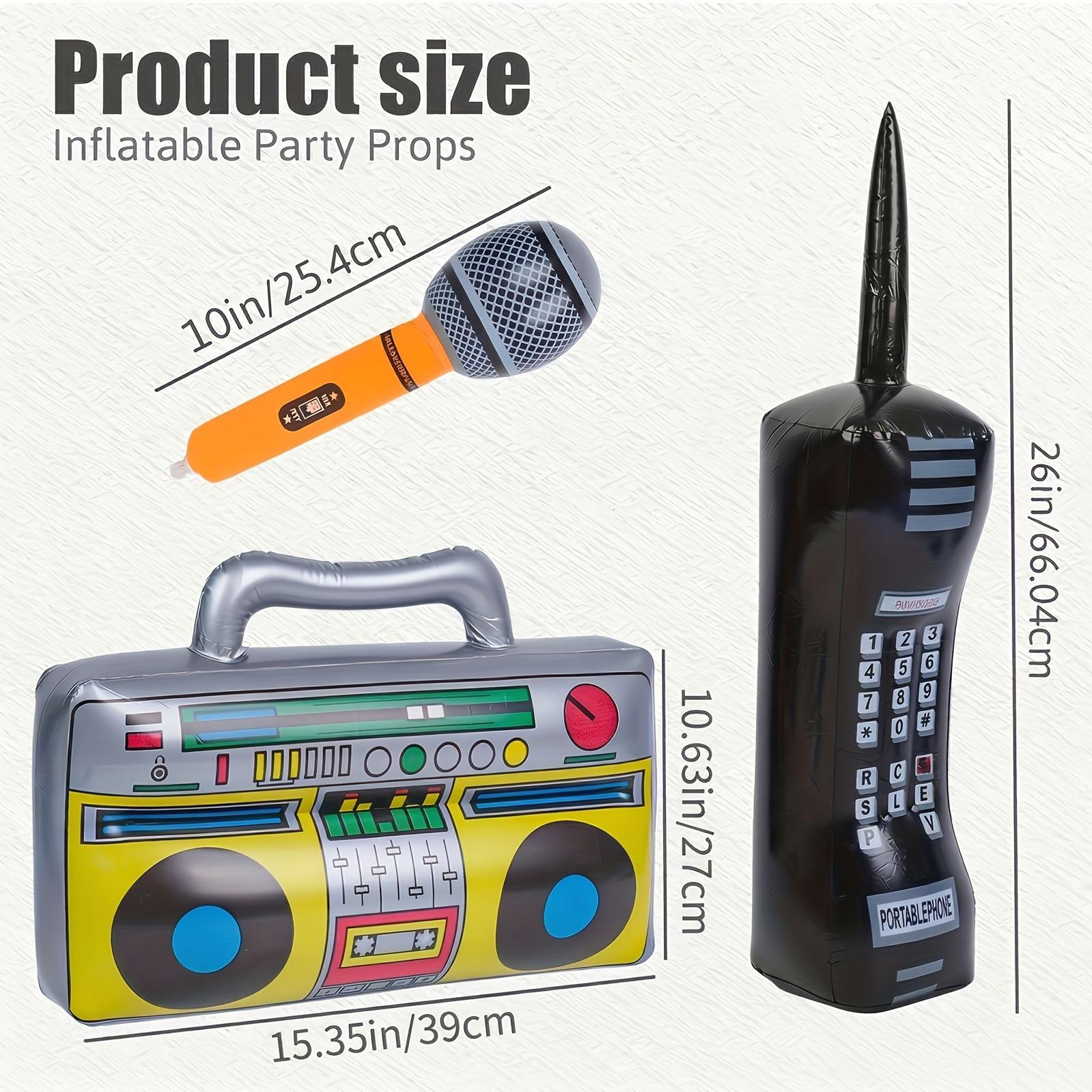 3pcs Inflatable Props for Party, Inflatable Mobile Phone Boombox Blow Up Microphone for 80S for party Decorations Hip Hop Theme Birthday for party Supplies, Back to School, Graduation for party Supplies