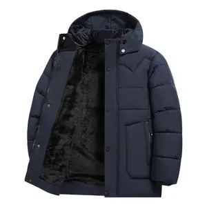 Menswear Thick Cotton Fleece-Lined Long Sleeve Jacket - Stylish Plain Medium-Length Casual Top for Autumn, Winter Warmth