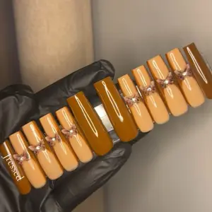 Chocolate Butterfly XXL Square Luxury Press On Nails Size M with Builder Gel Reusable Set Includes Glue File Buffer Wipes Remover Stick Cuticle Oil Stickers and Extra Nails