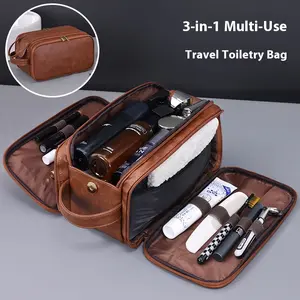Toiletry Bag for Men, Travel Essentials Shaving Dopp Kit, Mens Travel Bag Toiletries Organizer Case for Grooming, PU Leather Water Resistant Cosmetic Bag Pouch