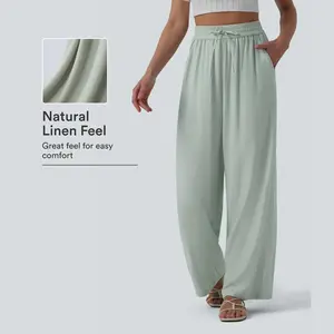 【Creator's Pick】Halara High Waisted Drawstring Wide Leg Casual Linen-Blend Pants with Pockets