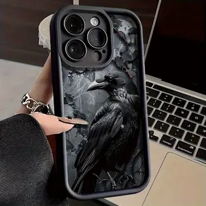 New Fun Elegant Melancholy Black Crow Pattern Phone Case, Suitable for iPhone 17 Air/16/15/14/13/12/11/Pro/Pro Max/Plus, Shockproof TPU Soft Case Full Protection New Phone Case, Gift for Boyfriend/Girlfriend, Gift for Friends and Family TY07