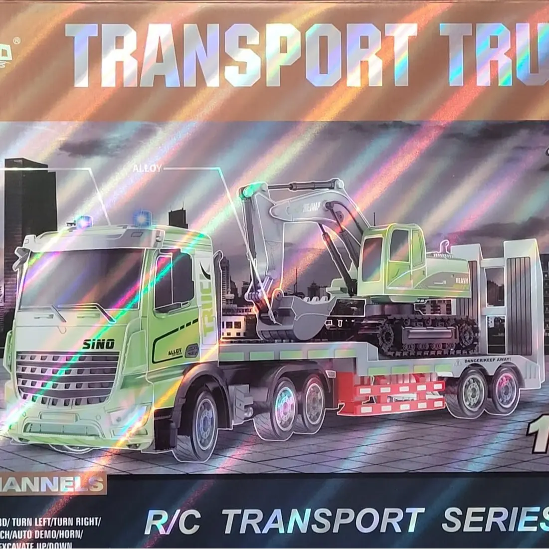 1:12 Green RC Construction Truck Playset - Detachable 2.4Ghz Remote Control Flatbed, Excavator, Dump Truck, with Sound and Lights, Ideal Christmas Gift, Remote Control Dump Truck