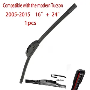 Modern Tucson Front Windshield Wiper, 2005-2015, 24-Inch and 16-Inch, U-Shaped Hook Six Rubber Strips, Car Replacement Part