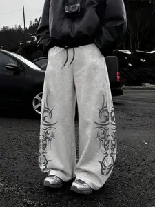 'Sweatpants' Tribal Tattoo Print Wide Leg Track Pants | Edgy Streetwear Aesthetic | Unisex OOTD Essential | TikTok Viral Y2K Casual Daily Wear Statement Bottoms for Men Women 2026 Spring New Drop