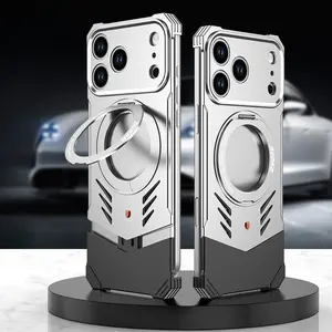 Metal Magnetic Kickstand Phone Case for iPhone 17 Pro Max/17 Pro Devices, Shockproof Protective Cover, Sports Car Style, Rimless Heat Dissipation, Naked Metal Texture, Portable Ideal Gift Accessory