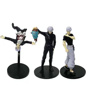Anime Character PVC Action Figurine Combo, 18cm JJK Figures with Reversal Battle Damage, Curse Spirit Outfits, White Hair, Blood Details & Black Leather Texture Collection Toys