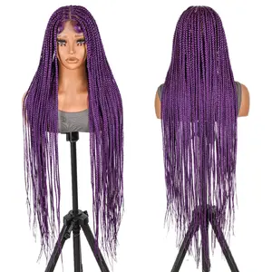 SuperNova #Purple Color 36" Knotless Square Box Braided Wig - Full Handmade, Premium Synthetic Fiber, Natural Look, Lightweight & Comfortable for Daily Wear, Perfect for Stylish Transformations
