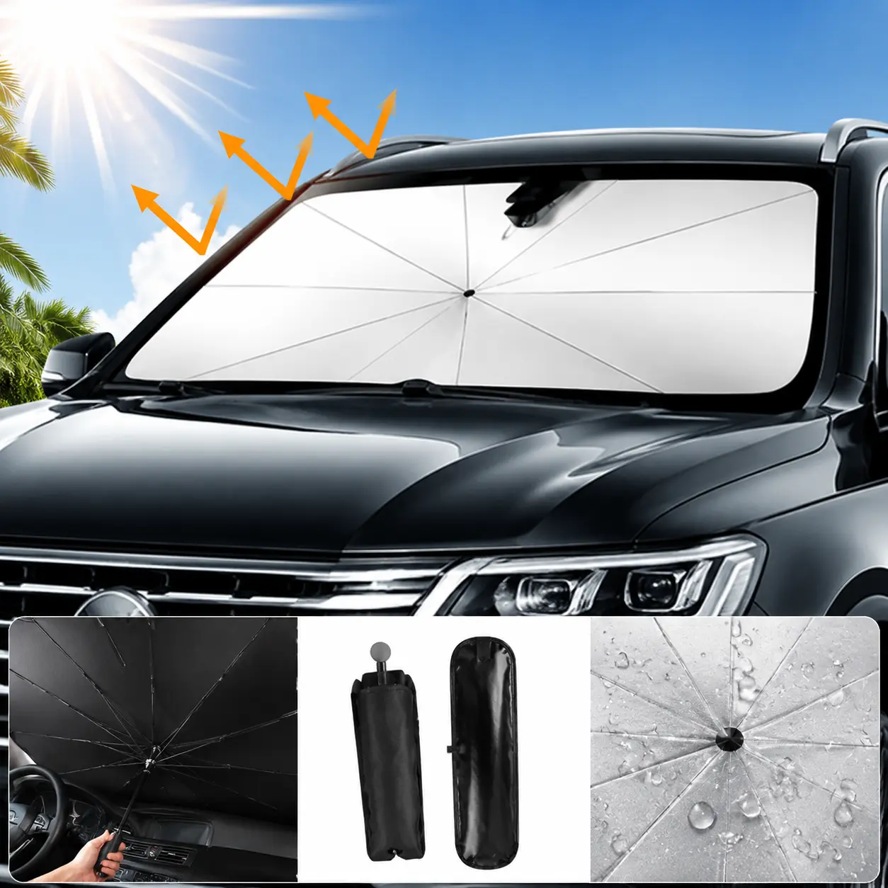 Windshield Sun Shade Umbrella, Foldable Car Sunshade, Car Front Window Shield(Heat Insulation Protection) for Auto indshield Covers for SUV,MPV,Trucks Small Cars