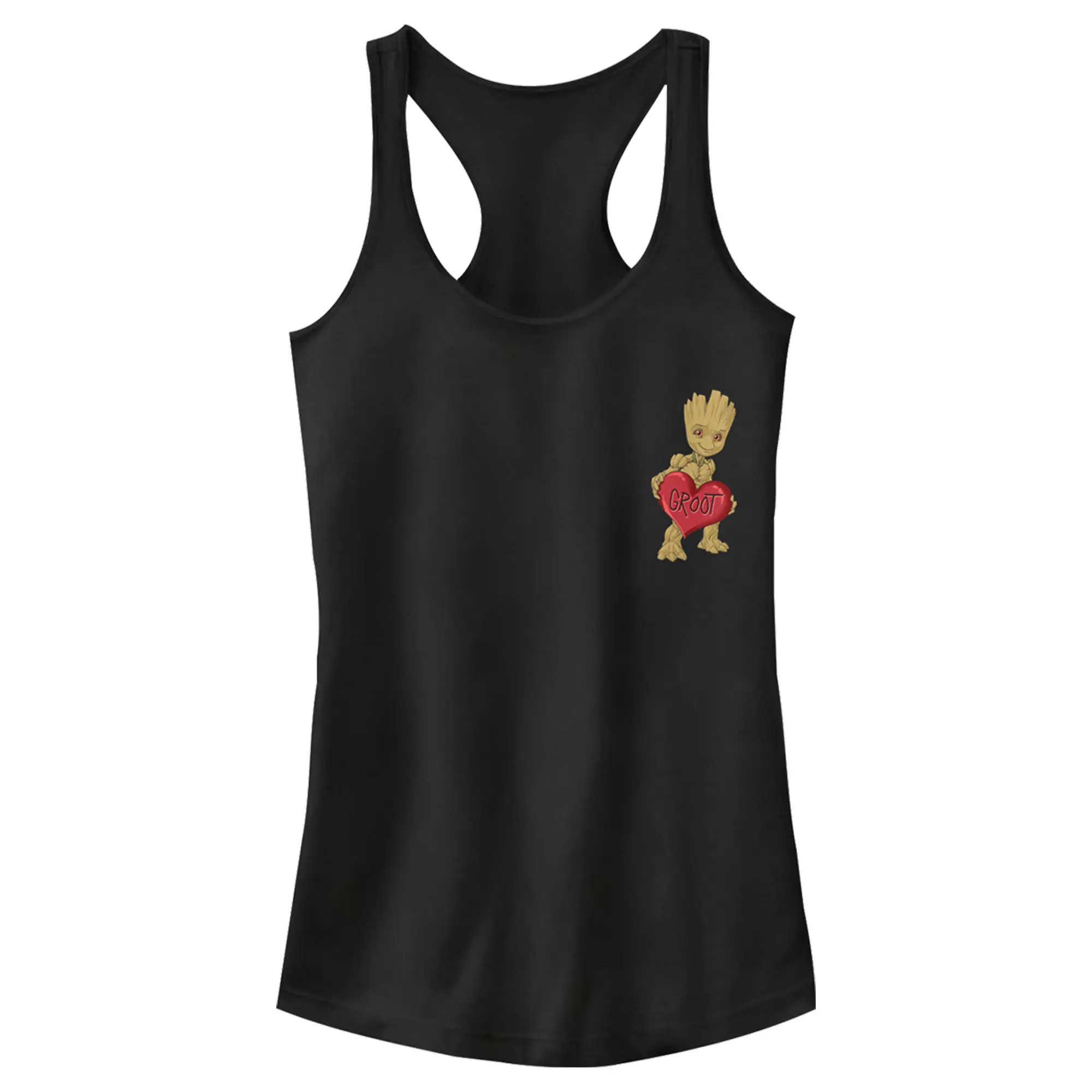 Juniors Womens Marvel Guardians of the Galaxy Valentine's Day Groot Heart Racerback Tank Top