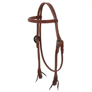 Harness Leather Browband Headstall with Floral Buckles