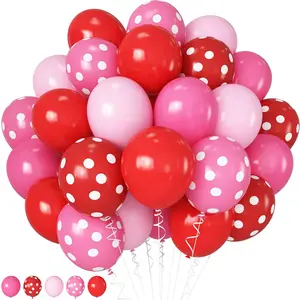 Red And Pink Balloons Strawberry Hot Pastel Light Pink Rose Red Latex Balloons Polka Dot Party Helium Balloon For Sweet Girl Berry Baby Shower Birthday Valentines Day Summer Party Decorations