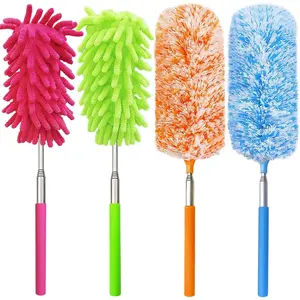 4-Piece Washable Microfibre Feather Duster Set with Metal Extendable Handle, 13"-30" Extendable Pole for Home Cleaning, Car Interior & Furniture, With Handle