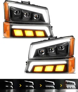 Partsam LED Headlights Assembly for Silverado Avalanche 2003-2006 High/Low Beam DRL Sequential Turn Signals DOT Approved Plug-N-Play Installation