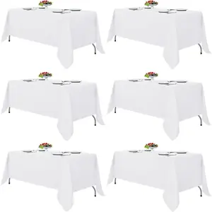 White Tablecloths For Rectangle Tables, 6 Pack-70 x 120 Inches-Reusable and Washable Table Clothes For 6-8 Ft Tables, Polyester Fabric Table Covers For Wedding, Party, Banquet