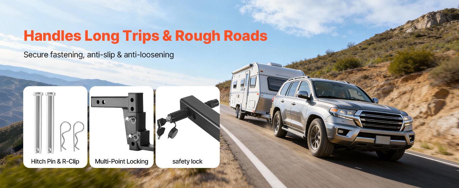 【Summerfinds】VEVOR Trailer Hitch Ball MountFit 2-Inch ReceiverAdjustable Trailer Hitch with 2 Inch Ball & Pin7500 lbs GTW9.5 Inch DropTowing Ball Mounts for RVsOff-Road Vehicles and TrucksBlack