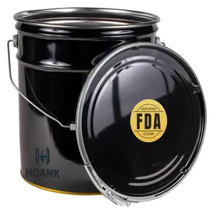 HOANK 5.5 Gallon Metal Storage Bucket with Lever Lock Lid, Black Heavy Duty Container, Triple Seam Technology, Durable Design for Tools, Plants, Paint, Food Storage