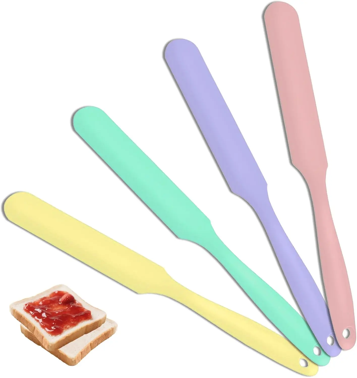4Pcs Long Handle Silicone Jar Spatulas - Food-Grade, BPA-Free, Heat-Resistant Kitchenware Baking Accessories for Scraping Cake Butter, Mixing, Spreading Jam