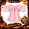Women's High Cute Retro Lace Overbust Corset Top - Off-Shoulder Bodice, Hook&Eye Front, Adjustable Lacing, Polyester Knitting Fabric Shapewear for Party, Wedding (Do Not Wring),sohochic