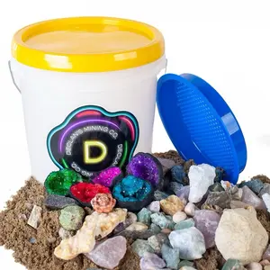 Declan's Spring Gallon Bucket with Colorful Confetti Sand Authentic Raw Stones, Five Dyed Geode Halves & A Crystal Flower