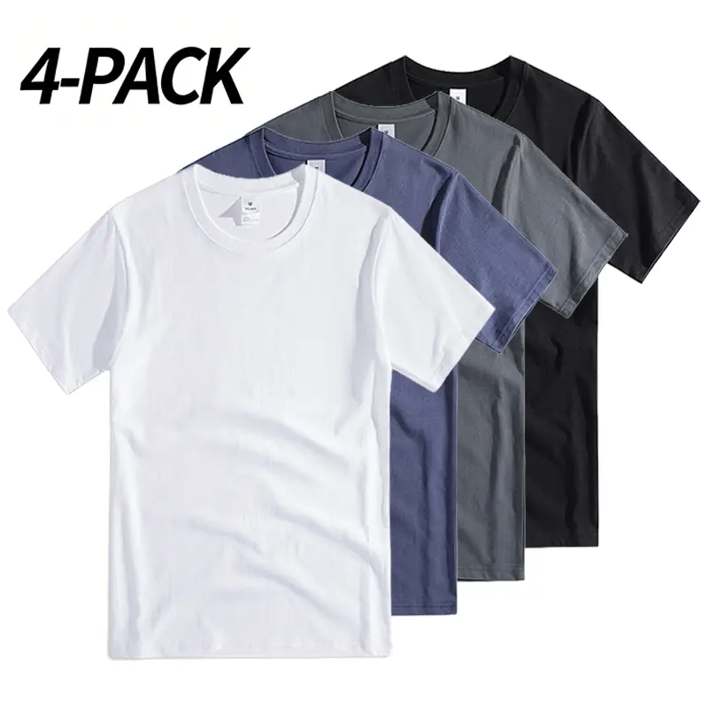 4-Pack Men’s Versatile Short-Sleeve T-Shirts, 100% Cotton, Wrinkle-Resistant, Durable Solid Color Basic Tops