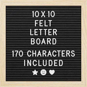 Felt Letter Board - 10x10", Black - 170 Letters, Numbers & Emojis for Celebrations & Announcements - Customizable Message Letterboard w/Wooden Frame for  Decor & Office Use - by