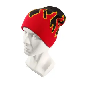 FLAME Red & Black Flame Design Beanie Hat for Men Women Fashionable Winter Accessory