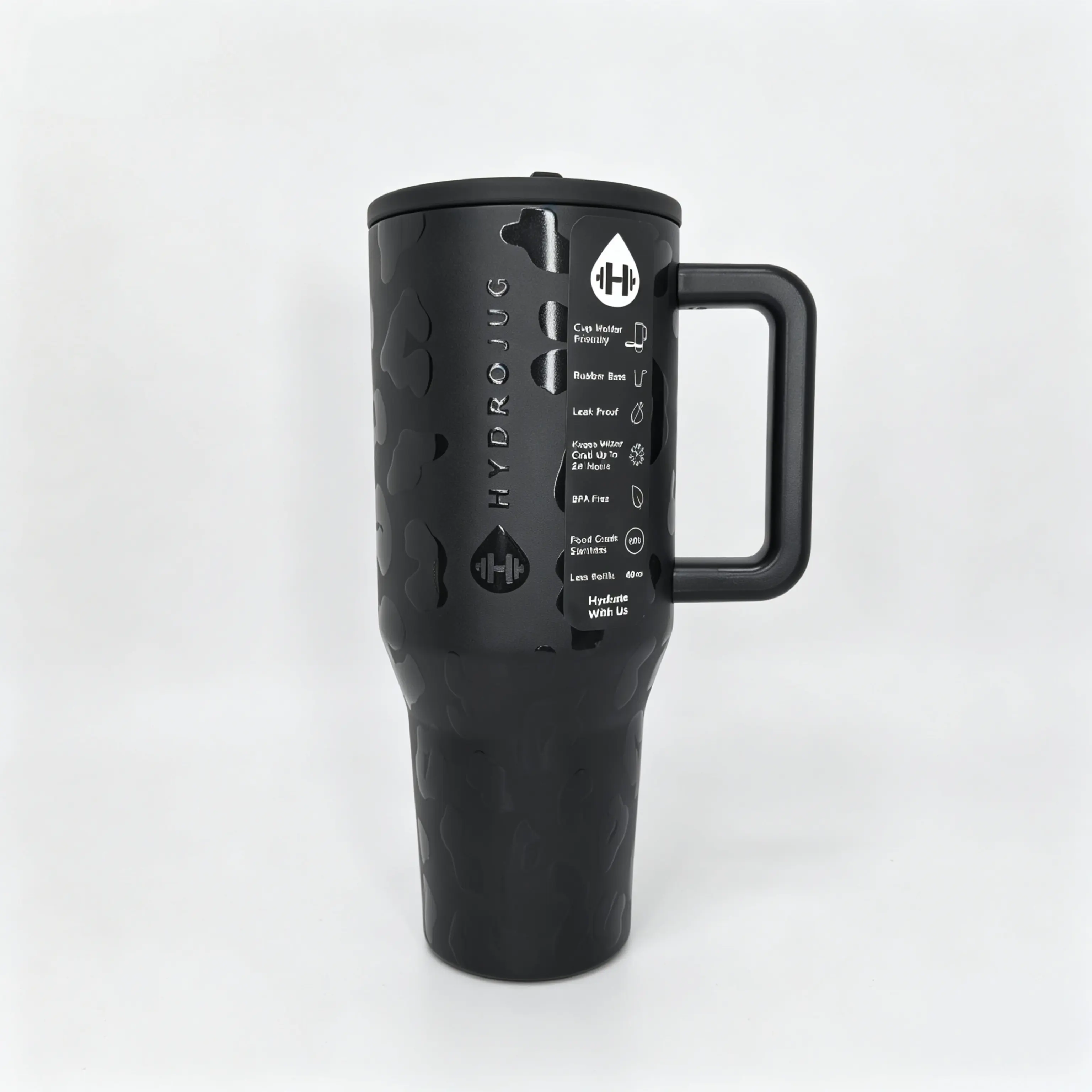 HydroJug 40oz Portable Stylish Black Cheetah Print Stainless Steel Vacuum Insulated Tumbler - Spillproof Vacuum Flask with Handle, Leak-Resistant Lid, Ideal for Road Trip, Camping, Stainless Steel Spillproof Vacuum Flasks