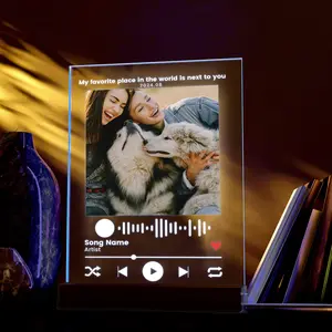 Custom LED Night Light Photo Gift, Personalized Song Plaque from Photo with Colorful LED Ligth Wooden Base, Birthday Gift, Custom Led Light Night Lamp Gift, Novelty Lighting Gift for Girlfriend, Anniversary Gift