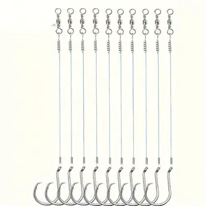 YOTO 50pcs 7385 Saltwater Steel Circle Hook Rigs, Octopus Offset Fishing Hooks Leader Wire For Catfish Bass