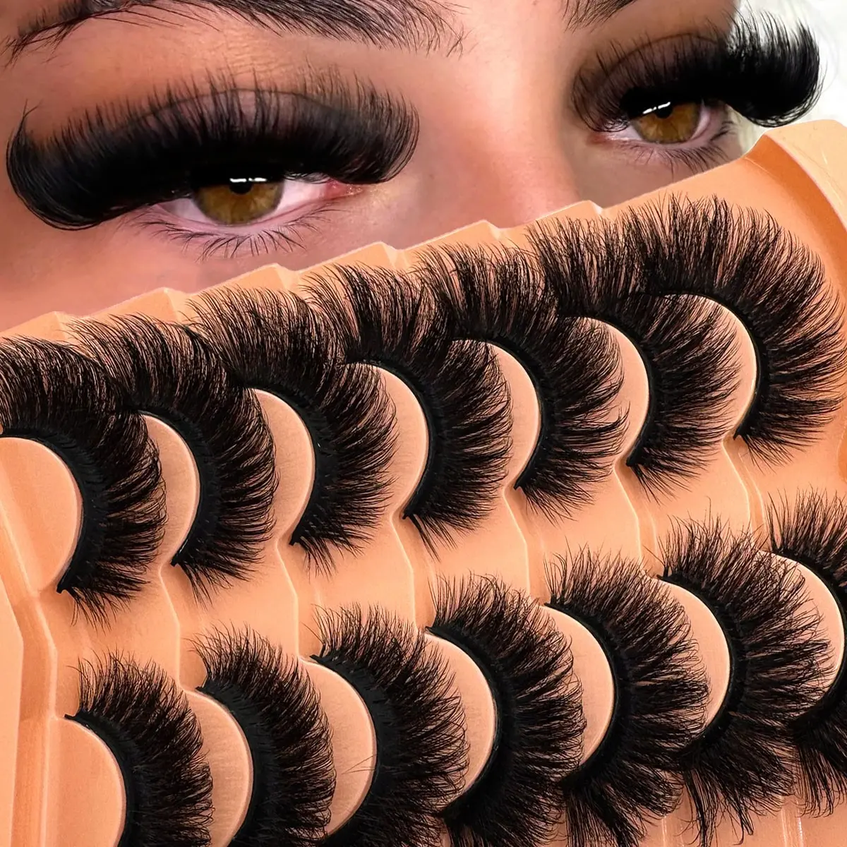 New 7 Pairs D Curl Volume Russian Volume Natural Fluffy Faux Eyelashes,Classic Cat Eye Mink False Eyelashes, Cross Wispy Volume 5D Faux Eyelashes, Soft & Natural-Looking Eyelash Extension Makeup For A Natural Look Strip Lashes, Volumized False Eyelashes