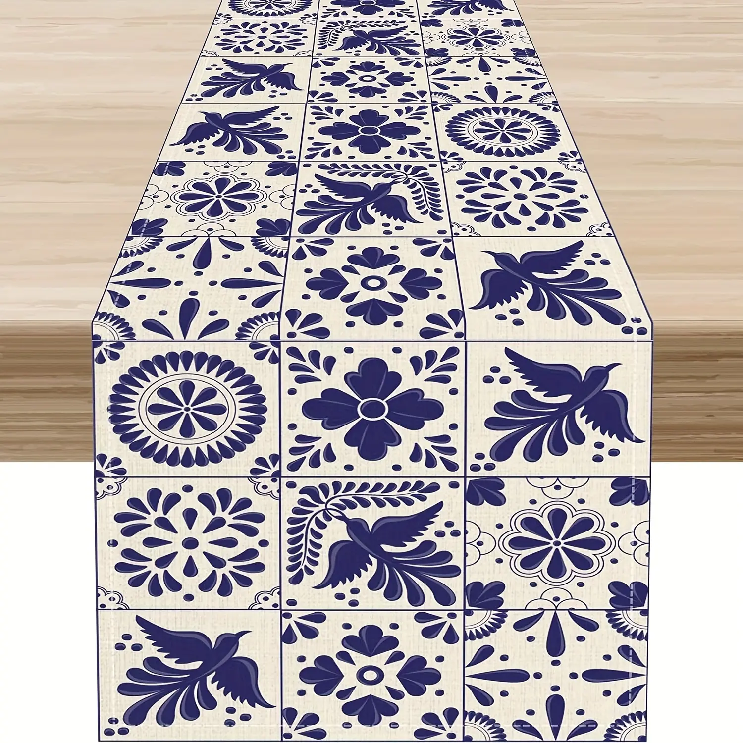 1pc, Mexican Cultural Heritage Durable Traditional Craftsmanship Ceramic Tile Table Runner Material - Vibrant Blue And White Floral Pattern, Perfect For Parties, Indoor/Outdoor Dining Decor, Mexican Party Decoration