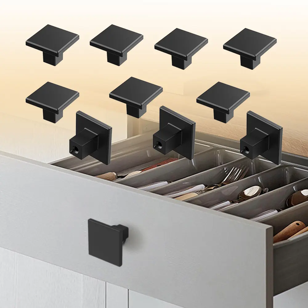 10pcs Matte Metal Flat Black Square Cabinet Knob | Furniture Door Hardware, Wardrobe Drawer Handle, Modern Design for Kitchen & Home Furnishing Fixtures