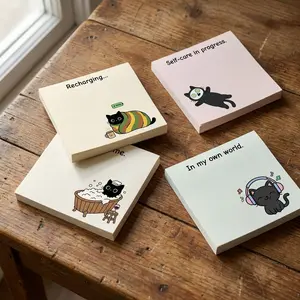 Funny Black Cat Sticky Notes Set 4 Pack 200 Sheets 3x3 Inch Cute Self Care Memo Pads Office Supplies Desk Accessories Gift for Women Coworker Cat Lovers Mother's Day Gift Birthday Stationery Gift