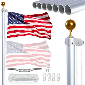20FT Flag Pole in Ground for Outside House, 14-Guage Aluminum Flag Pole Kit, Heavy Duty Sectional Flagpole for Outdoor with 3x5FT Flag (Silver)