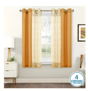 Kingswood Grommet Top Curtain and Sheers 4 Panels Brown Sugar 27.5" W x 63” L Set of 4 Curtains Included for Home Decor