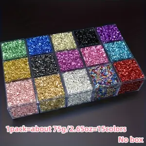 75g / 2.65oz 1-4mmHigh-quality irregular glass fragments suitable for DIY resin crafts,15corlor  nail art decoration, jewelry making, diamond painting, home decor, and vase fillers.