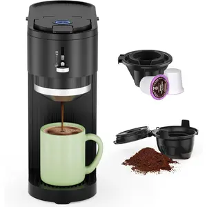 Kismile Single Serve Coffee Maker, Compatible with Capsule and Ground, 5 Brew Sizes Up to 14 Oz, Adjustable Funnel Height, Compact & Quick Brew, Easy to Clean, Ideal for Home/Office/Outside, Black