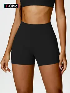 Women's Solid High Waist Sports Shorts, Gym Shorts, High Stretch Seamless Breathable Comfortable Quick Drying Skinny Shorts, Workout Clothes Women, Ladies Sportswear for Indoor Outdoor Wear