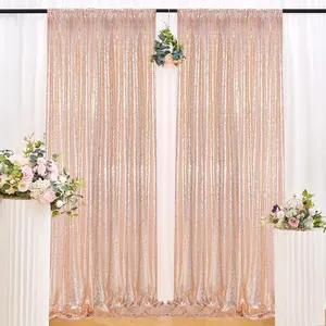 2×8FT Rose Gold Sequin Curtain Panels (2PCS), Shiny Shimmer Wall Fabric, Wedding Arch & Indoor Backdrops for Christmas Wedding Decor