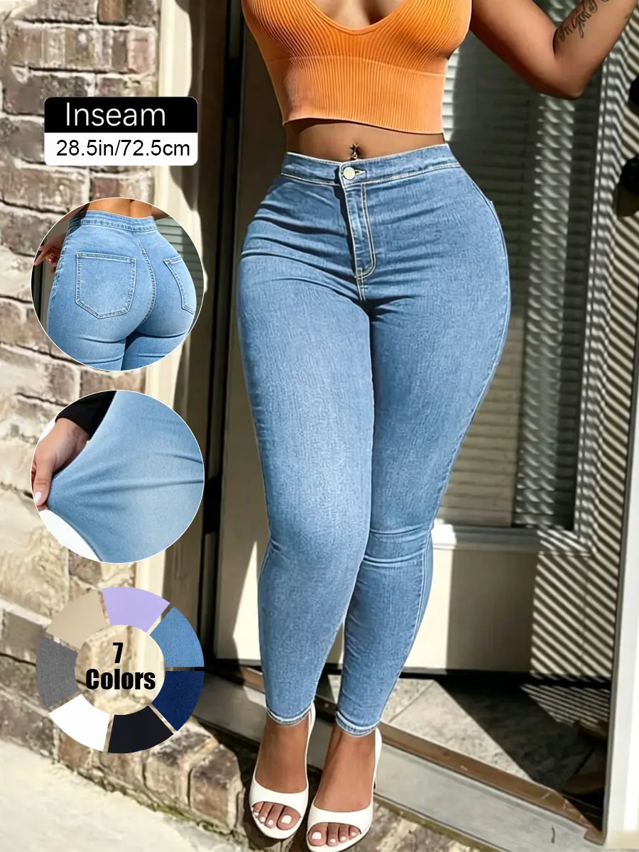 Women's Skinny Jeggings, High Waisted Comfortable Stretch Pants in a Smooth Rayon Denim, Tummy Control Spandex Bottoms for All-Day Wear, Fit