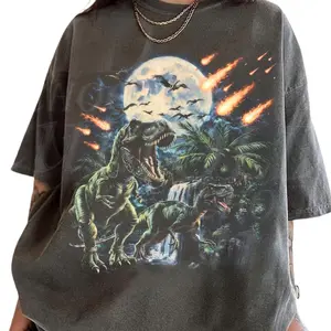 Vintage Dinosaur T Rex Moon Meteor Tee, Prehistoric Dinosaur Graphic T-Shirt, Unisex Streetwear Shirt, Gift for Men, Gift for Women