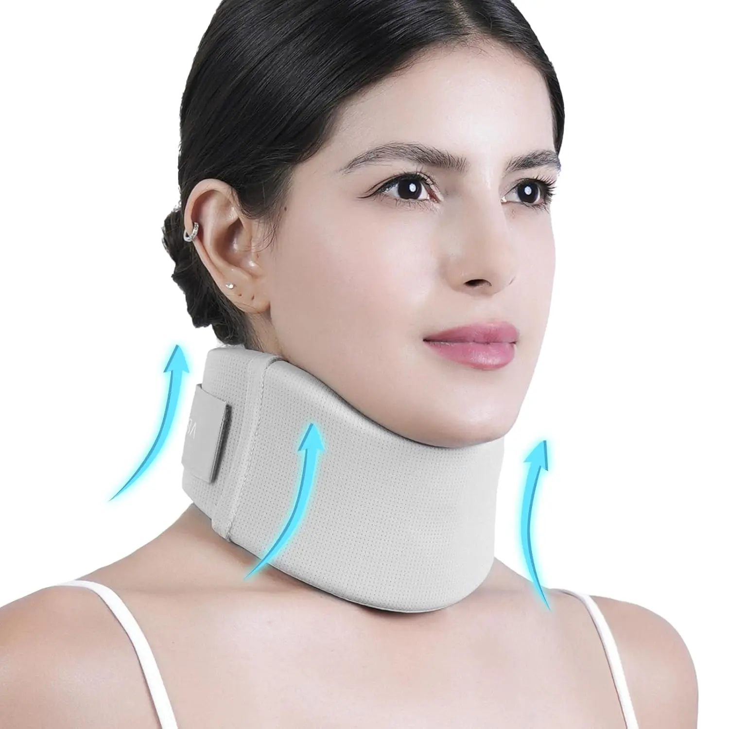 Ice Silk Velcro Adjustable Neck Brace - Soft Fabric Breathable Healthcare Cervical Collar with Removable Pad for Pain Relief, Posture Correction, Sleep Aid - Portable Washable Anti-Snoring Support, Supportive