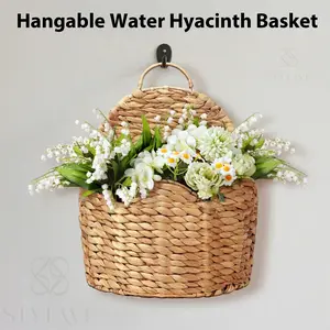 Stylave Scalloped Edge Hanging Planter Basket,Water Hyacinth Woven Wall Baskets for Front Door,Hangable Storage Organize for Flowers,Mails,Wicker Handmade Baskets for Garden,Farmhouse,Home Decor