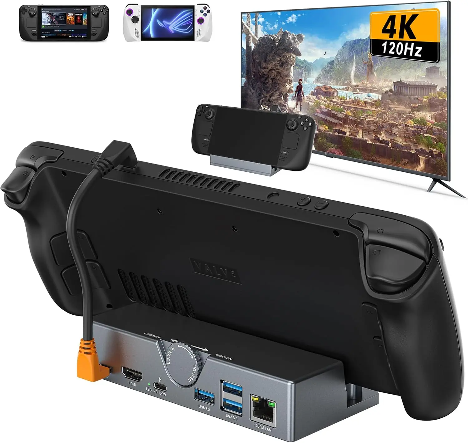 Steam Deck Dock 9-in-1 USB C Docking Station with Adjustable  Stand,4K@120Hz DP, Gigabit Ethernet, PD 100W,10Gbps USB A&C 3.2, TF/SD for Steam Deck,Rog Ally,  Legion Go S etc.Fast charging,tiktokshopbacktoschool