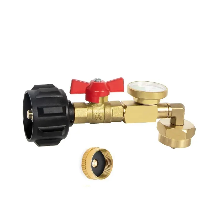 Durable Brass Propane Refill Adapter with Valve and Gauge - Refill Small Cylinders from 20lb Tanks, Universal QCC1/Type1 Compatibility, Fits Disposable Cylinder Connectors (Automotive & Motorcycle Exterior Accessory)