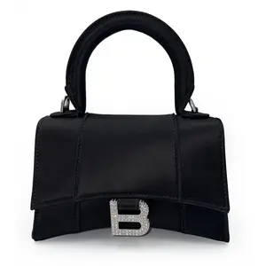 Balenciaga Hourglass Top Handle XS Satin Bag Iconic Mini Statement with Crystal B Logo Hardware and Structured Silhouette