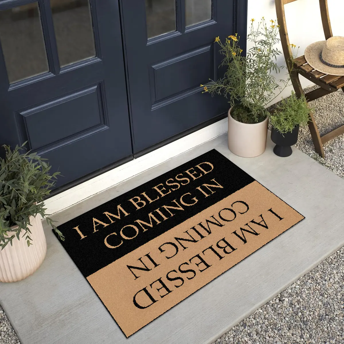 1 entry mat, door rug, welcome mat, Home Decorative Rug, Decorative Mats, I AM BLESSED COMING IN, soft and comfortable non-slip design machine washable, creative home decoration, suitable for home entrance, living room, bedroom