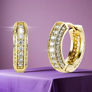 14K Gold Plated Iced Out Cartilage Cuffs – Cubic Zirconia Huggie Hoops, Hypoallergenic for Men & Women